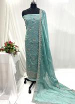 Chiffon Sky Blue Wedding Wear Hand Work Salwar Suit